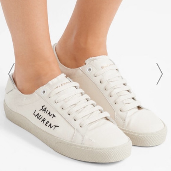 Saint Laurent Shoes - Saint laurent off-white canvas court sneaker